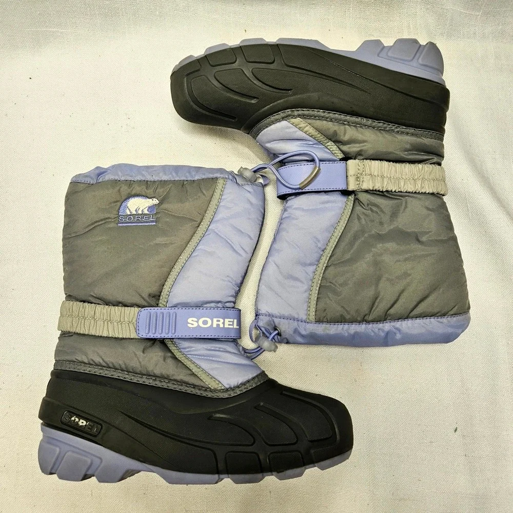 Sorel Flurry Snow Boots‎ Youth 1 Gray Purple Waterproof Insulated Winter Kids